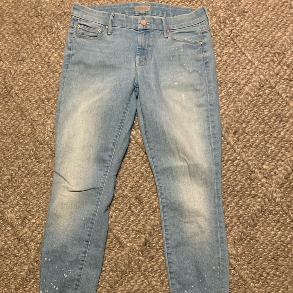 MOTHER Looker Ankle Fray Pretty Little Words in a Bottle Blue Jeans Slim 29
